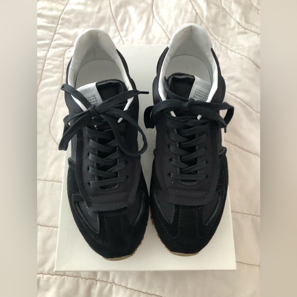 Maison Margiela Men’s Evolution Mix-Leather Runner Sneaker Bkack & White